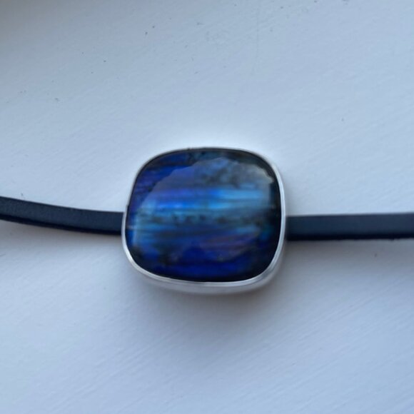 MARK WHITE DESIGNS Labradorite & Sterling Leather Wrap Bracelet is One of a Kind - Picture 4 of 6